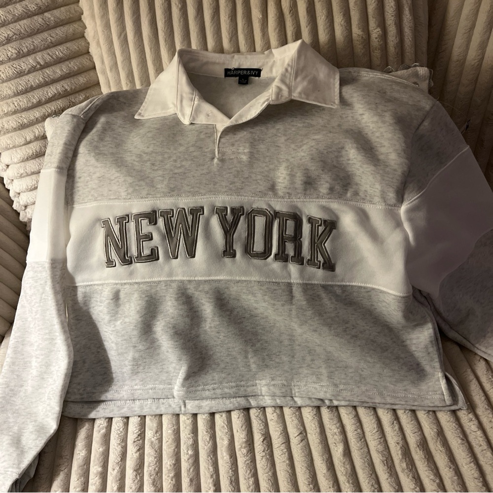 Juniors Harper & Ivy Rugby New York Gray Sweatshirt